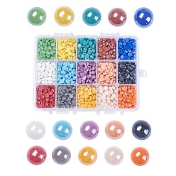 Mixed Color 15 Colors Pearlized Plated Handmade Porcelain Cabochons, Half Round/Dome, Mixed Color, 5.5x3mm, about 215~220pcs/compartment, 3225~3300pcs/box
