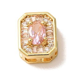 Pink Micro cuivres ouvrent zircone cubique liens multi-brins, rectangle, plaqué longue durée, crémaillère plaquage, or, rose, 11x9x6.5mm, Trou: 7.5x1.5mm