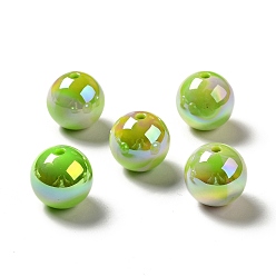 Lime Green UV Plating Opaque Rainbow Iridescent Acrylic Beads, Round, Lime Green, 16.5~17.5x17~18mm, Hole: 2.7mm