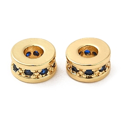 Royal Blue Rack Plating Brass Cubic Zirconia Beads, Long-Lasting Plated, Lead Free & Cadmium Free, Real 18K Gold Plated, Column, Royal Blue, 6x3mm, Hole: 2.5mm