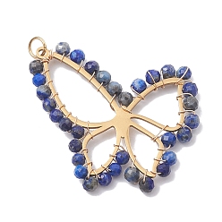 Lapis Lazuli Natural Lapis Lazuli Faceted Pendants, 201 Stainless Steel Butterfly Charms, Golden, 34x36x3mm, Hole: 3.6mm