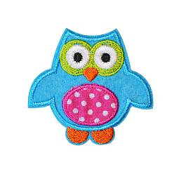 Deep Sky Blue Computerized Embroidery Cloth Iron on/Sew on Patches, Costume Accessories, Owl, Deep Sky Blue, 45x50mm