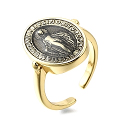 Серый Латунные эмалевые регулируемые манжеты, овал с медалью «Женщина с чудотворением», без свинца и без кадмия, стойки покрытие, долговечный, реальный 18 k позолоченный, серые, овальный : 17.5x13.5 mm, внутренний диаметр: регулируемый