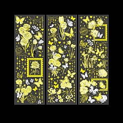 Flower 3 Sheets 3 Styles PET Waterproof Decorative Stickers, Self Adhesive Decals, for DIY Scrapbooking, Yellow, Flower, 180x60mm, 1 sheet/style