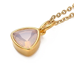 Pink Triangle Cubic Zirconia Pendant Necklaces, Ion Plating(IP) 304 Stainless Steel Cable Chain Necklace for Women, Golden, Pink, 17.91 inch(45.5cm)