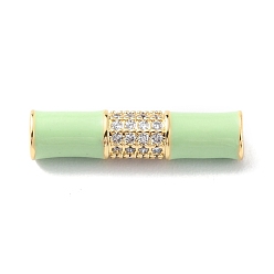 Light Green Rack Plating Brass Clear Micro Pave Cubic Zirconia Beads, with Enamel, Long-Lasting Plated, Real 18K Gold Plated, Cadmium Free & Lead Free, Tube, Light Green, 20.5x5mm, Hole: 1.8mm