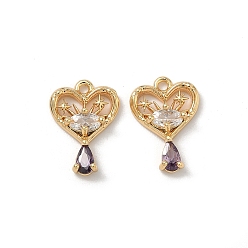 Фиолетовый Кулон из циркония, сердечко с подвесками в виде капель, реальный 18 k позолоченный, фиолетовые, 16x11.5x3.5 мм, отверстие : 1.5 мм