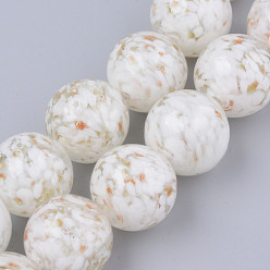 White Handmade Gold Sand Lampwork Beads, Inner Flower, Round, White, 20x19~20mm, Hole: 2mm, about 20pcs/strand, 14.96 inch(38cm)