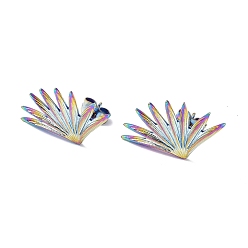Rainbow Color Ion Plating(IP) 304 Stainless Steel Grass Stud Earrings for Women, Rainbow Color, 25x15mm, Pin: 0.7mm
