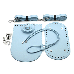 Light Sky Blue DIY Purse Making Kit, Including with PU Leather Bag Accessories & Iron Bag Clasps Fingding, Light Sky Blue, 14~100x1.8~18cm, 9pcs/set