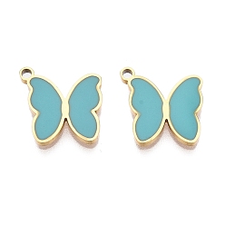 Темно-бирюзовый Ионное покрытие (ip) 316 l подвески из хирургической нержавеющей стали, без никеля , с эмалью, реальный 18 k позолоченный, очарование бабочки, темные бирюзовый, 12x11.5x1.5 мм, отверстие : 1.4 мм
