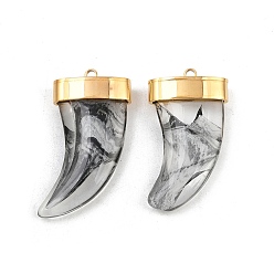 Серый 304 подвески из нержавеющей стали, рог, со стеклом, вакуумное покрытие pvd, реальный 18 k позолоченный, серые, 34.5x22.5x8 мм, отверстие : 1.8 мм