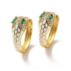 Белый Серьги-кольца со змеей из кубического циркония с эмалью, серьги на петлях из настоящей позолоченной латуни 18k для женщин, без кадмия и без свинца, белые, 16x17.5x7 мм, штифты : 0.8 мм