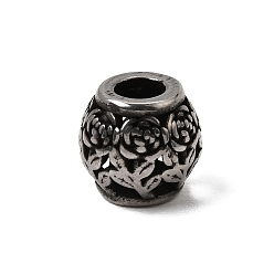Antique Silver 316 Surgical Stainless Steel European Beads, Large Hole Beads, Round with Fllower, Antique Silver, 10x9mm, Hole: 4mm