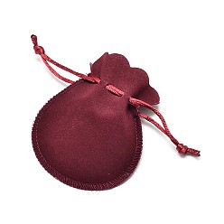 Indian Red Velvet Bags Drawstring Jewelry Pouches, for Party Wedding Birthday Candy Pouches, Indian Red, 16x13cm