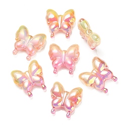 Champagne Yellow UV Plating Rainbow Iridescent Acrylic Beads, Gradient Beads, Butterfly, Champagne Yellow, 30x29x10mm, Hole: 2mm