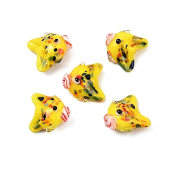 Желтый Бусины лэмпворк , рыба, желтые, 17~19x19~21x10~11 мм, отверстие : 1.4 мм