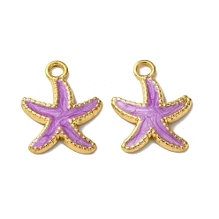 Сливовый 304 нержавеющей стальной эмали подвески, прелести морская звезда, вакуумное покрытие pvd, реальный 18 k позолоченный, слива, 18x14.5x2 мм, отверстие : 1.8 мм