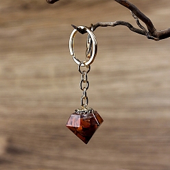 Piedra Roja Chips de jaspe rojo natural dentro del llavero de diamantes de resina., colgante: 3x2.5cm