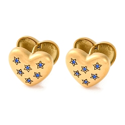 Синий Вакуумное покрытие pvd 304 серьги-кольца из нержавеющей стали с прозрачным кубическим цирконием для женщин, Сердце звездочкой, золотые, синие, 13x16x14 мм