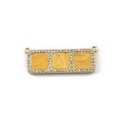 Yellow Brass Micro Pave Clear Cubic Zirconia Connector Charms, with Resin, Rectangle with Square Links, Rack Plating, Long-Lasting Plated, Cadmium Free & Lead Free, Real 18K Gold Plated, Yellow, 12x32x3mm, Hole: 1mm