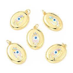 Прозрачный АВ Стойки обшивки латунь кубического циркония подвески, с эмалью, долговечный, без свинца, без кадмия и без никеля, реальный 18 k позолоченный, овал с сглаза, ясно AB, 26x18x5 мм, отверстие : 3 мм, Перейти кольцо: 5x1 мм, 3 мм внутренним диаметром