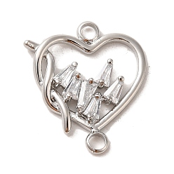 Platinum Brass Pave Clear Cubic Zirconia Connector Charms, Heart Links, Valentine's Day, Platinum, 18x15.5x2~2.5mm, Hole: 1.8mm