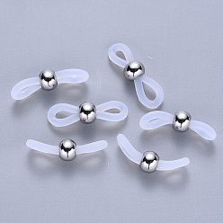 Stainless Steel Color Silicone Eyeglass Holders, Glasses Rubber Loop Ends, with 304 Stainless Steel Findings, Stainless Steel Color, 20~22x5~6mm, Hole: 2mm, bead: 4.5x6mm