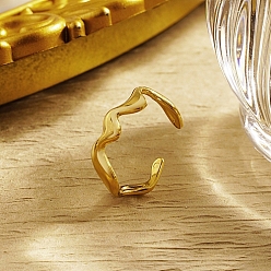 Real 18K Gold Plated Wave Stainless Steel Cuff Rings, Open Finger Rings, Real 18K Gold Plated, 22x22mm
