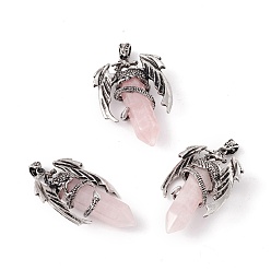 Розовый Кварц Большой остроконечный кулон из натурального розового кварца, с фурнитурой из сплава дракона античного серебра, без свинца и без кадмия, пуля, 50~51x34~34.5x14.5~15.5 мм, отверстие : 6x4 мм
