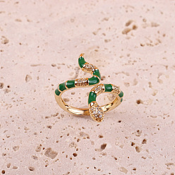 01 Colorful Snake-shaped Oil Drop Ring for Women, 18K Gold Plated Open-ended Fashion Ring