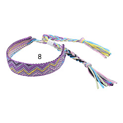 Medium Purple Cotton Braided Wave Pattern Cord Bracelet, Ethnic Tribal Adjustable Brazilian Bracelet for Women, Medium Purple, 5-1/2~10-5/8 inch(14~27cm)