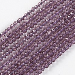Old Rose Glass Beads Strands, Faceted, Round, Old Rose, 2x2mm, Hole: 0.4mm, about 193~197pcs/strand, 14.17 inch~15.51 inch(36~39.4cm)