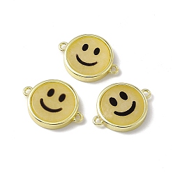 Yellow Aventurine Natural Yellow Aventurine Connector Charms, Flat Round with Smiling Face Links, with Rack Plating Golden Tone Brass Findings, Cadmium Free & Lead Free, 15.5x20x3mm, Hole: 1.6mm
