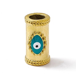 Golden 304 Stainless Steel Enamel European Beads, Large Hole Beads, Column with Evil Eye, Golden, 19.5x15x9.5mm, Hole: 6.5mm