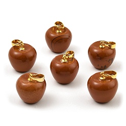 Red Jasper Natural Red Jasper Teacher Apple Charms, with Golden Plated Brass Snap on Bails, 14.5x14mm, Hole: 6.5x4mm