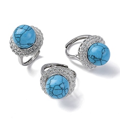 Синтетическая Бирюза Синтетическая бирюза круглые регулируемые кольца для пальцев, платиновое латунное кольцо, стойки покрытие, долговечный, круглый : 21 мм, внутренний диаметр: американский размер 8 1/2 (18.5 мм)