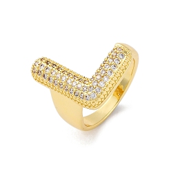 Letter L Кольца-манжеты для пальцев с покрытием из латуни с микропаве из прозрачного кубического циркония для женщин, долговечный, реальный 18 k позолоченный, Письмо ~ Z, Письмо L, 18.5x12.5 мм, внутренний диаметр: 17.5 мм