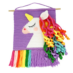 Mixed Color Unicorn Pattern DIY Wall Art Decoration Rainbow Crochet Kit for Beginners, Knitting Kit with Instructions for Kids and Adults, Mixed Color, Packaging: 29x17x7.5cm