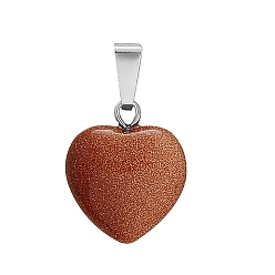 Камень с Пылевым Золотом Синтетические золотые украшения, с металлической фурнитурой серебристого цвета, сердце, 16x6 мм