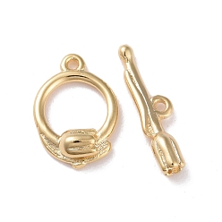 Real 24K Gold Plated Eco-friendly Brass Toggle Clasps, Cadmium Free & Lead Free, Long-Lasting Plated, Ring with Rose, Real 24K Gold Plated, Ring: 13.5x9.5x3mm, Bar: 4x16.5x3mm, Hole: 1mm