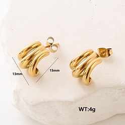 Золотой Тройные серьги-гвоздики в форме буквы С из нержавеющей стали, 15x13 мм