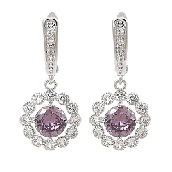 Средний Фиолетовый Латунные серьги-кольца с кубическим цирконием и паве для женщин, платина, средне фиолетовый, 35x16 мм
