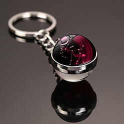 Virgo 12 Constellation Luminous Glass Ball Pendant Keychain, Glow in The Dark, with Alloy Findings, for Car Key Bag Pendant Accessories, Virgo, Pendant: 2cm