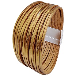 Goldenrod PU Leather Multi-strand Bracelets, with Magnetic Clasps, Goldenrod, 8-1/8 inch(20.5cm)