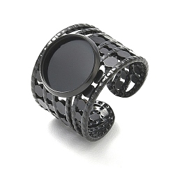Black 304 Stainless Steel Cuff Ring Components, Round Bezel Pad Ring Setting, Ion Plating(IP), Long-Lasting Plated, Black, 17mm,18mm, Tray Size: 12mm