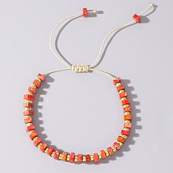 Коралловый Регулируемые ретро бохо винтажные квадратные окрашенные браслеты из натуральной императорской яшмы с плетением из бусин для женщин и мужчин, коралл