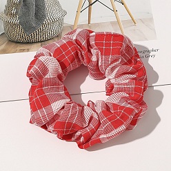 Red Tartan Pattern Cloth Elastic Hair Ties, Scrunchie/Scrunchy Hair Ties for Girls or Women, Red, 50x110mm