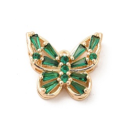 Fern Green Brass with K9 Glass Pendants, Golden Butterfly Charms, Fern Green, 15.5x17.8x5.5mm, Hole: 1.5mm