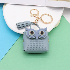 Light Steel Blue Cute Owl Imitation Leather Wallets, with Light Gold Keychian Clasps, Light Steel Blue, Wallet: 5.5x5.5cm